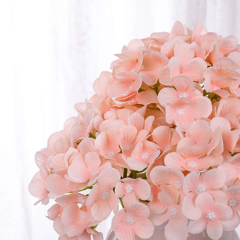 LUSHIDI Silk Hydrangea Heads with Stems Artificial Flowers Heads for Home Wedding Decor,Pack of 10 (Peach Pink) - Image 5
